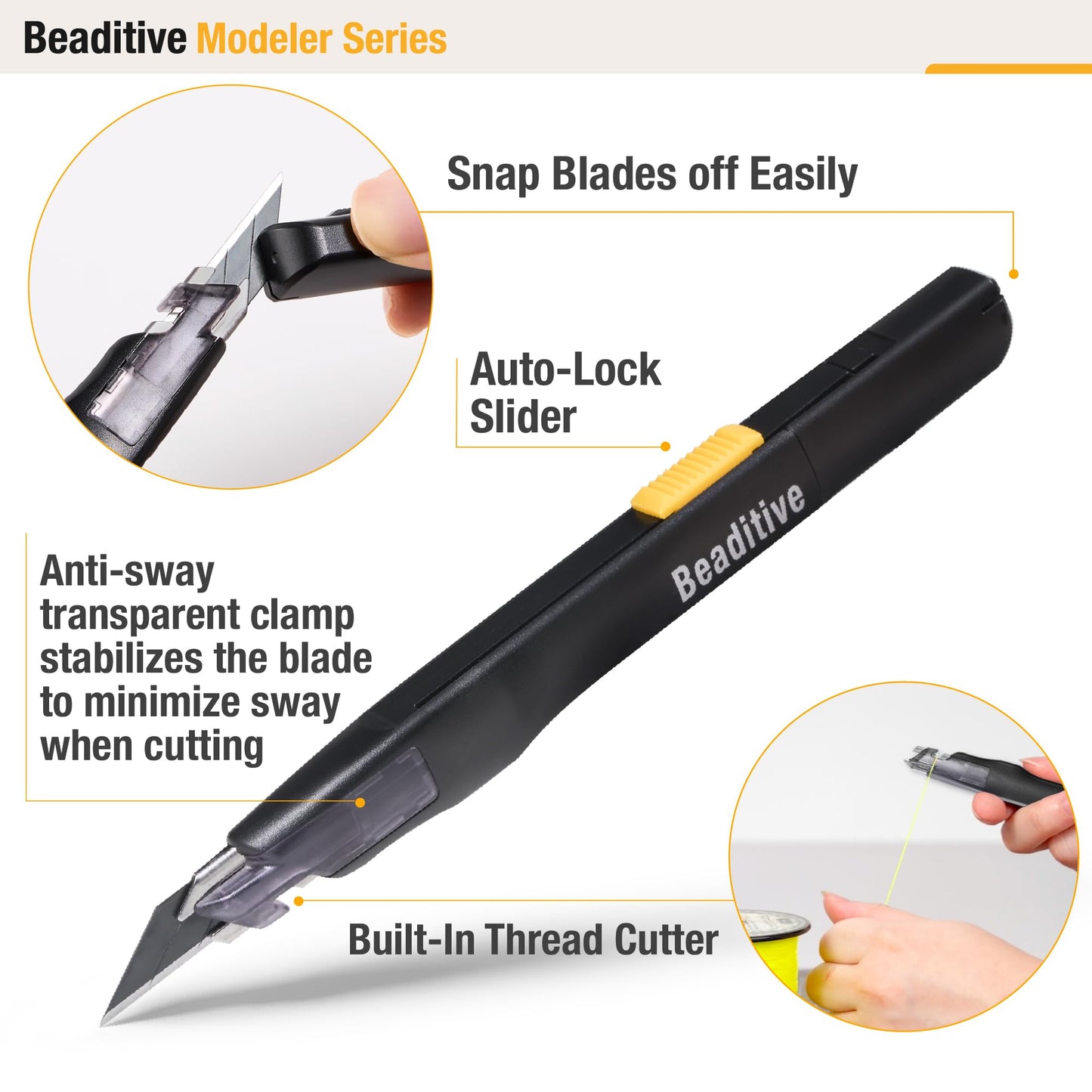 Beaditive High Precision Detail Craft Knife with 10 Blades - 30 Degree Blade Utility Knife - Art, Craft, Model Making (1 Black Knife, 10 Black Blades)