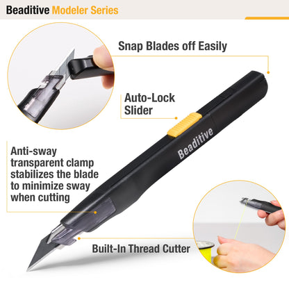 Beaditive High Precision Detail Craft Knife with 10 Blades - 30 Degree Blade Utility Knife - Art, Craft, Model Making (1 Black Knife, 10 Black Blades)