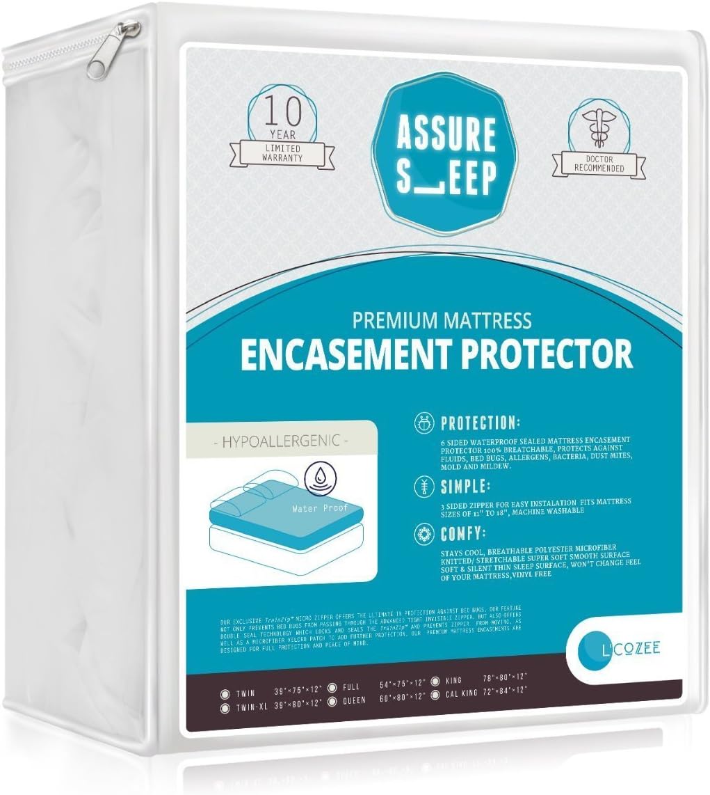L'COZEE Waterproof Zippered Mattress Encasement Cover - Protector, Breathable, Full Size, Assure Sleep by