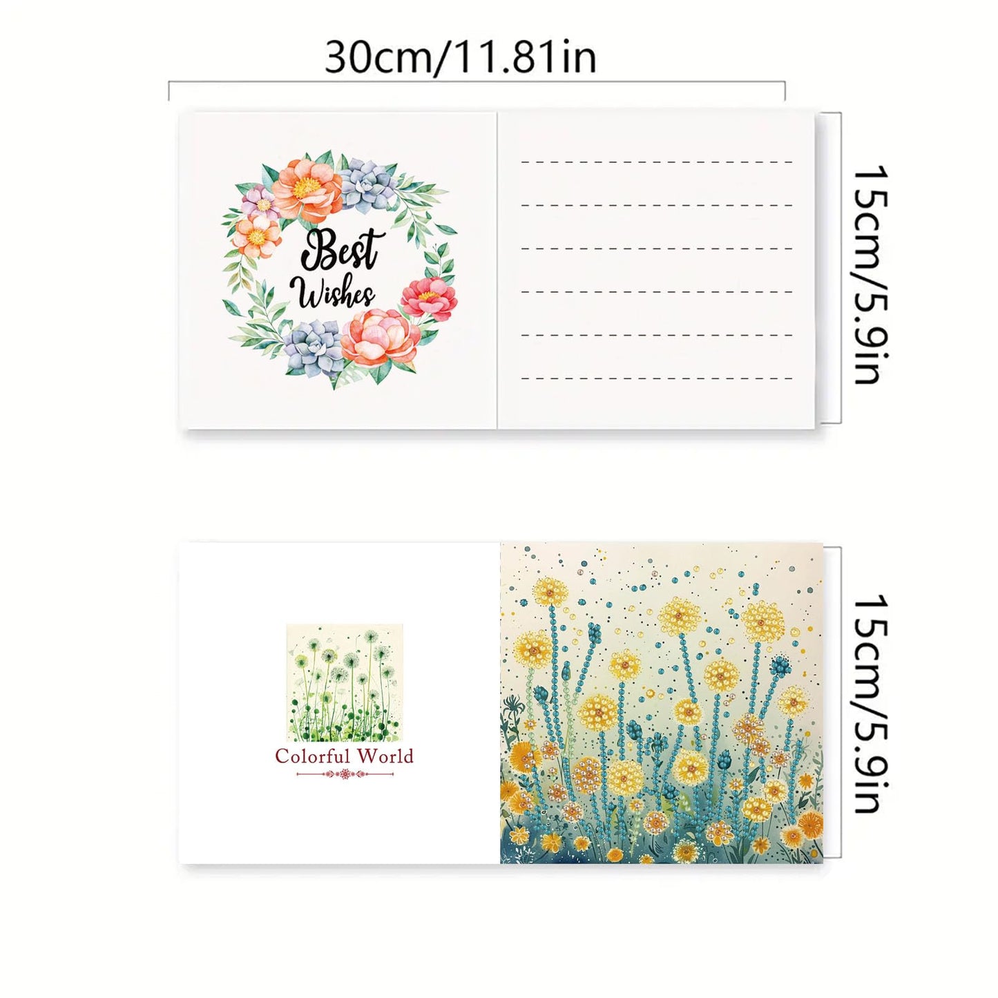 DDGYP 6pcs Diamond Art Cards - 5.9x11.81in Diamond Art Painting Greeting Card Kits, DIY Diamond Art Greeting Cards with Envelopes for Birthday & Daily Greetings