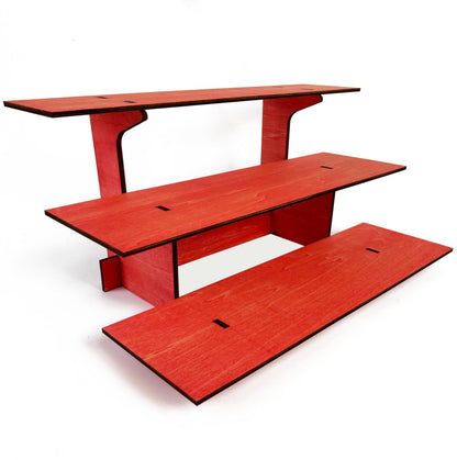 3-Tier Straight Retail Table Display Stand with Shelves for Products | 3 Step Straight Display Rack for Counter Top, Craft Shows, Farmers Market, Trade Shows, Pop ups, Soap Display, Candles (Red)