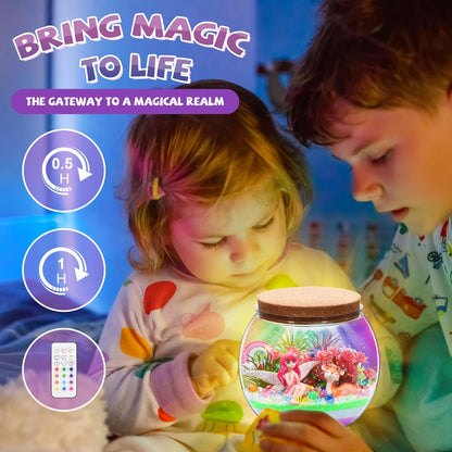 Kaivee 2 Theme in 1 Jar Light Up Unicorn Terrarium Kit & Night Light Fairy Terrarium Kit Creativity DIY Aarts Crafts for Girls Toys Ages 4 5 6 7 8 Year Old Girl Birthday Gifts
