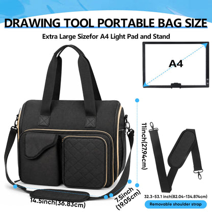 POCDUORG Portable A4 Light Pad Storage Bag for Diamond Painting Accessories, Tote Organizer Case with Multiple Pockets - Compatible with A4 Light Board, Art Supplies & Travel Carrying (Black S)