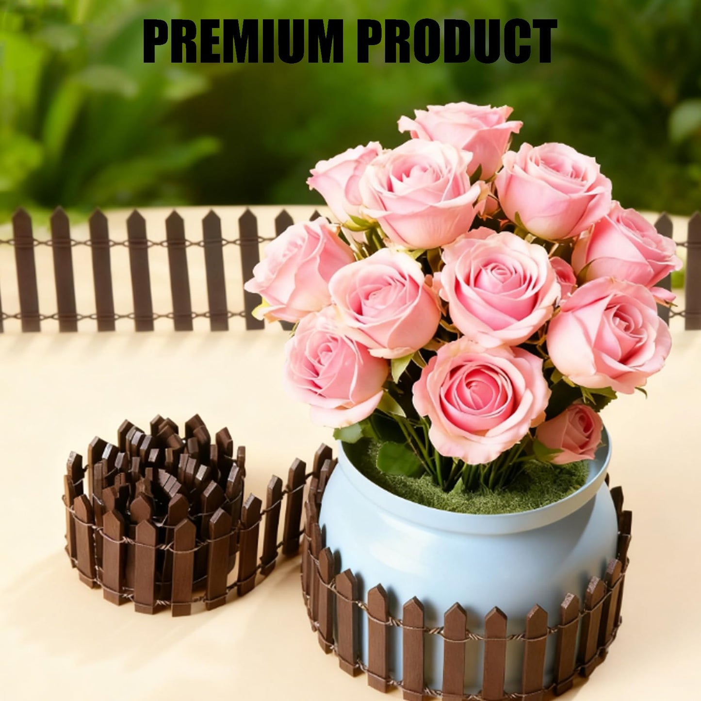Fjxxxn 4-Pack 35-Inch Mini Garden Fences，Brown Wood Picket Fairy Garden Fence & Christmas Village Accessories for Dollhouse, Miniature Landscape & Plant Pot DIY Displays