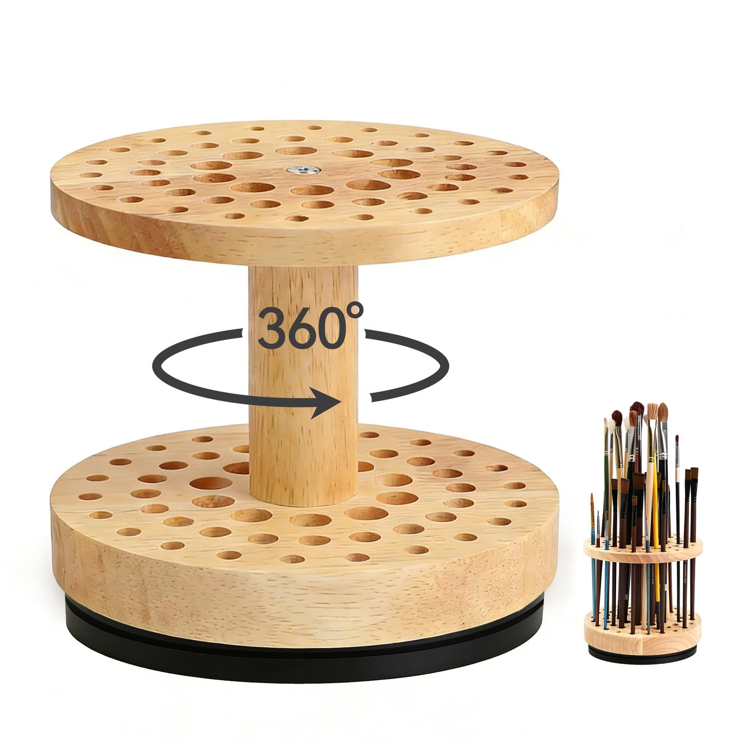 360° Rotating Brush Storage Rack|52-Hole Brush Holder|Hardwood Storage Stand|Space-Saving Brush Organizer|Suitable for Artist Brushes,Craft Tools, Makeup Brushes,Calligraphy Pens