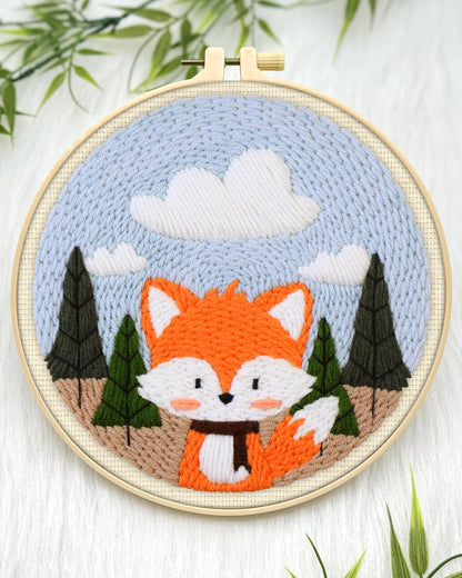 ERKOON Punch Needle Kit for Beginners Adults, DIY Easy Animal Embroidery Set for Starter Art Craft, Needling Punch Project with Patterns, Tools, Yarns, Hoop, Instruction (Fox)