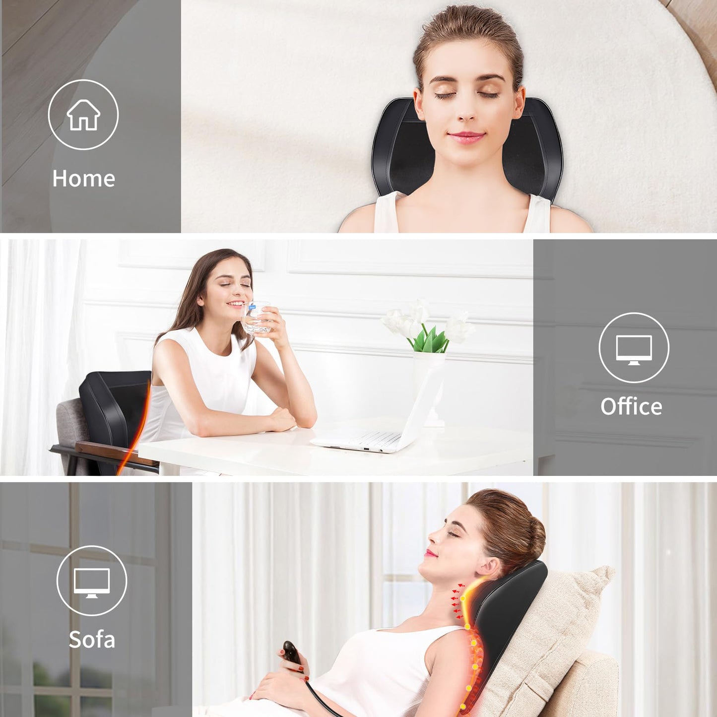 Boriwat Back Massager with Heat, 3D Kneading Massage Pillow for Back, Neck, Shoulder, Leg Pain Relief Deep Tissue, Gifts for Women Men Mom Dad, FSA HSA Eligible