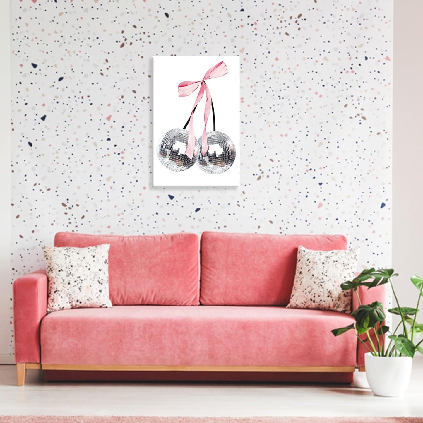 Generic 8x12in Vintage Disco Bow Posters White Cherry Canvas Wall Art Funky Coquette Pink Bow Preppy Aesthetic Prints