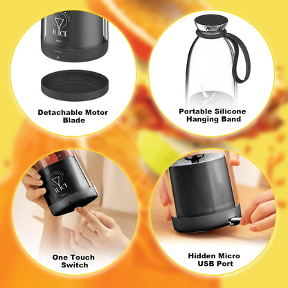 Portable Blender, 500ML Personal Blender for Shakes and Smoothies, USB Rechargeable with Six Blades for Travel