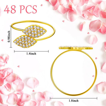 Hotop 150 Pcs Gold Napkin Rings Gold Table Decorations, Elegant Bling Leaves Napkin Rings, Rhinestone Guest Towels Buckle for Holiday Gather Party, Wedding Dinner Banquet Table Decoration