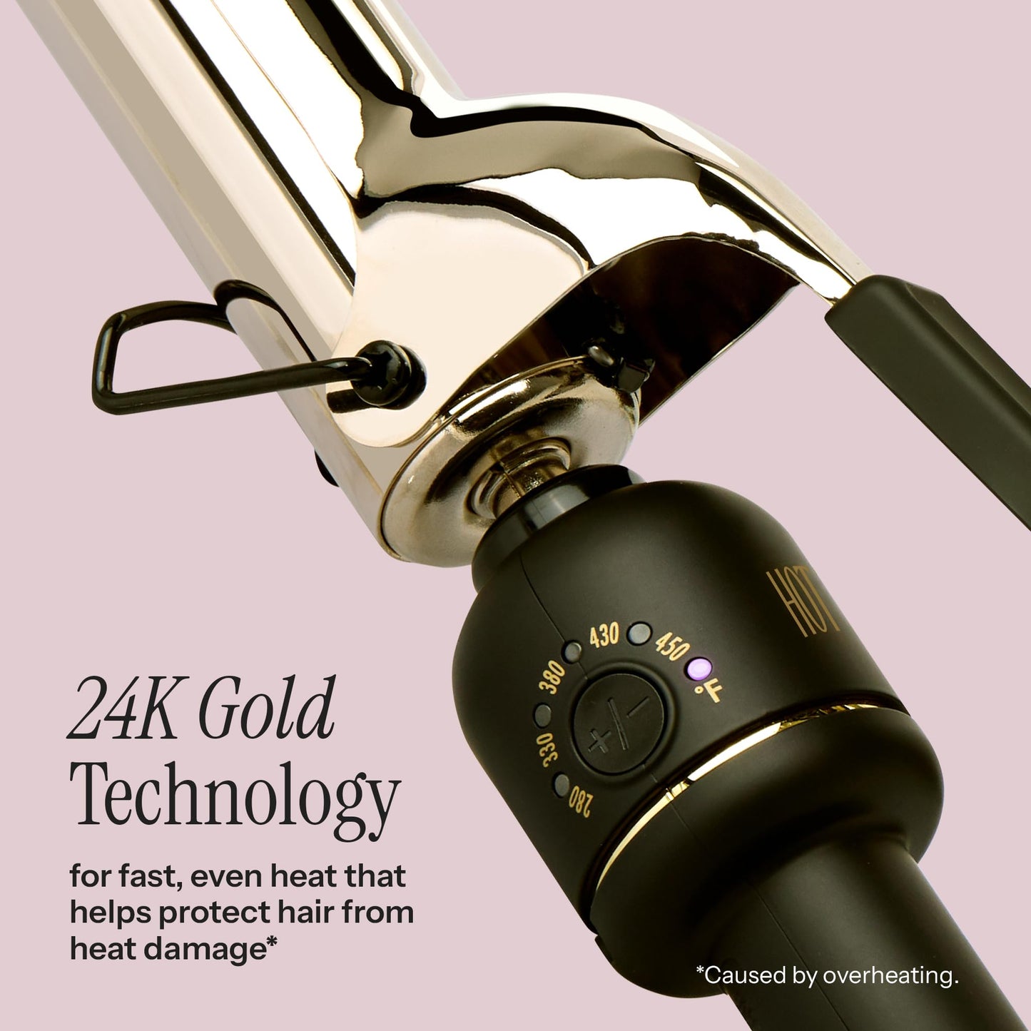 HOT TOOLS 24K Gold Professional 1 1/4" Extended Barrel Curling Iron with Clamp for Tousled Curls - 24K Gold Technology for Long-Lasting Results & Longer Barrel for Easy Styling