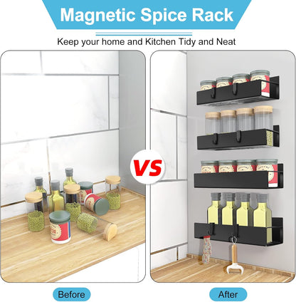 Magnetic Spice Rack, 4 Pack, Strong Magnetic Metal