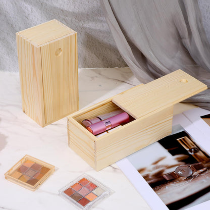 4 Pack Unfinished Wood Storage Box with Slide Lid, Blank Natural Wood Case Container for DIY Craft, Jewelry Storage, Gift Box, Hobbies, 7.87 x 4 x 3.15 Inch