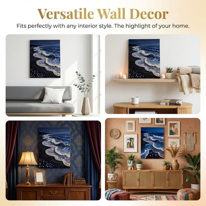 vhemo DIY 3D Pearl Painting Kit with Wooden Frame - Upgraded Diamond Art Kits for Adults, Ready to Hang Gem Painting, Relaxing Paint by Numbers, Creative Mosaic Craft (Serene Beach)