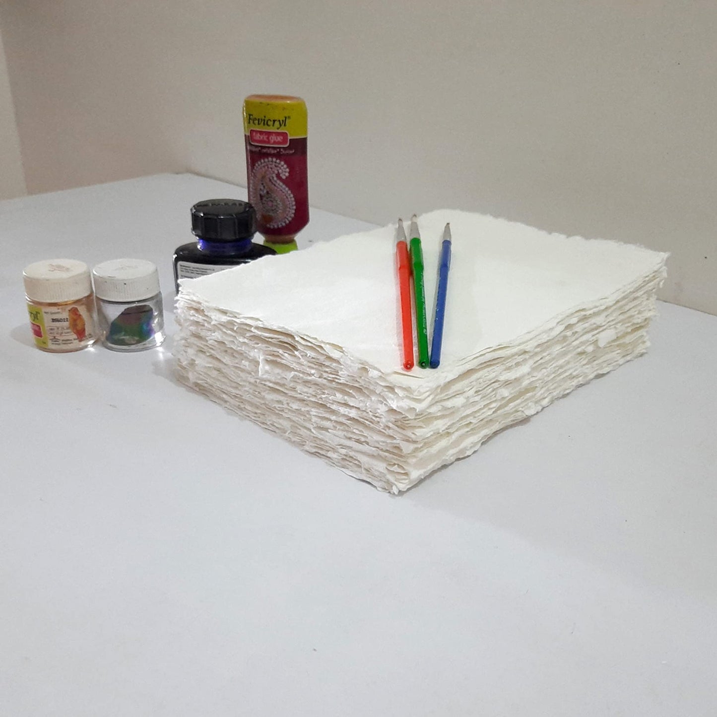 E-Tailor Handmade Cotton Deckle Edge Paper Loose Leaf Sheets 130 GSM Ivory White (Pack of 1-5x7-20-Sheets)