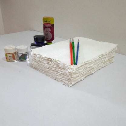 E-Tailor Handmade Cotton Deckle Edge Paper Loose Leaf Sheets 130 GSM Ivory White (Pack of 1-5x7-20-Sheets)