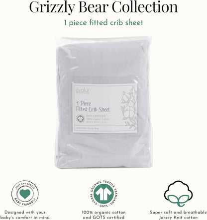 1 Evolur Piece Rock Grey Full Crib Solid Fitted Sheet, Fitted Crib Sheet for Standard Crib and Toddler Mattress, Soft
