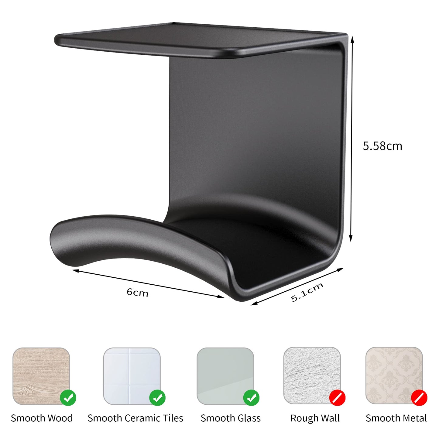 HomeMount Headphone Hook Under Desk - Headphone Holder Under Table, Adhesive Gaming Headphone Stand Hanger Desk Mount for Most Headphone（Black）