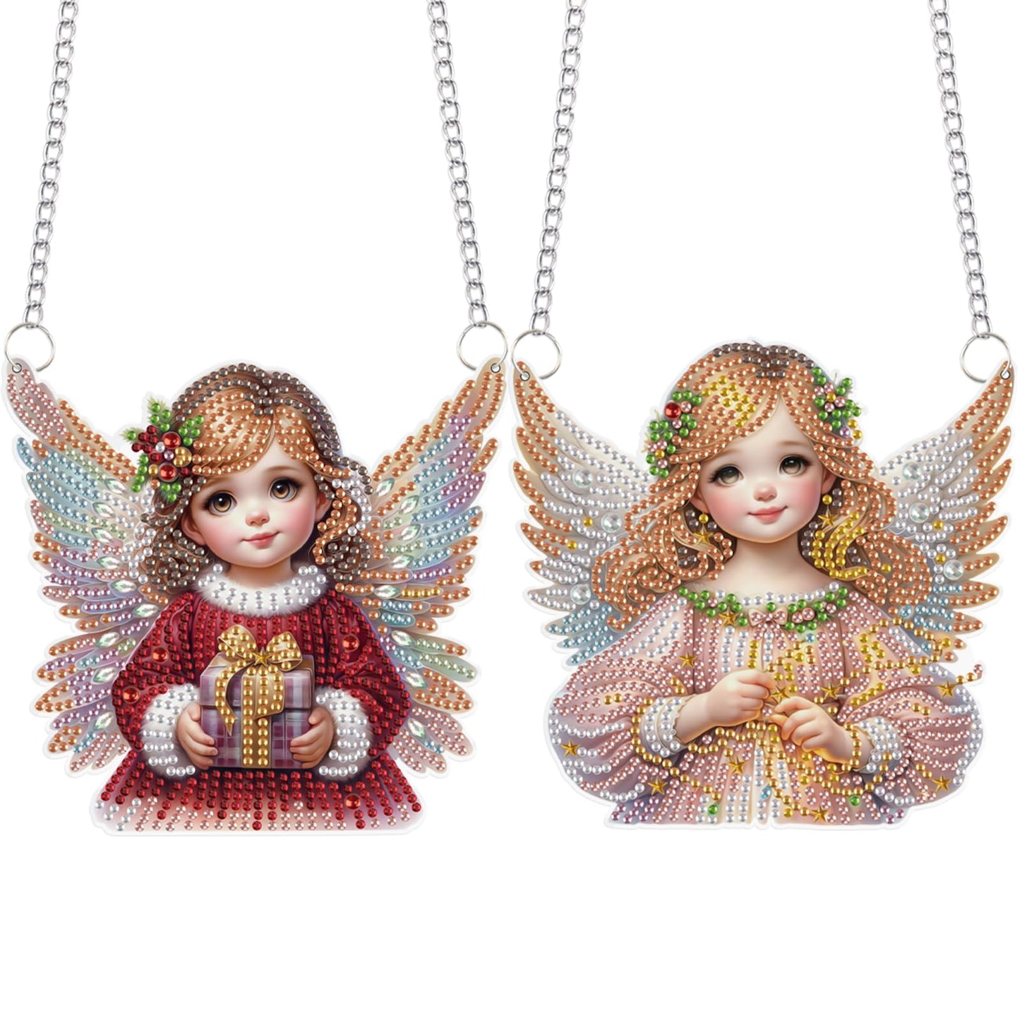 LazyFold 2 Pcs DIY Acrylic Diamond Art Painting Angel Kits Special Shaped Rhinestone 5D Diamond Art Window Pendants Home Garden Wall Hanging Kits Hanging Ornament