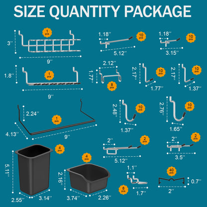 Daanxw Peg Board Kit, Includes Pegboard and Accessories,with Hooks and Bins,Peg Board Wall Organizer for Office,Ornaments Display,Crafts Organization (129, Black)