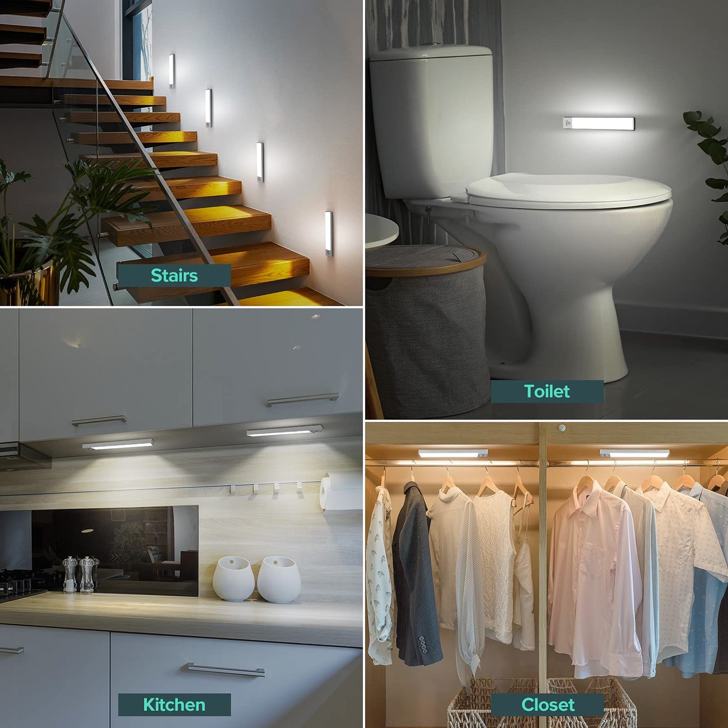 BLS LED Closet Light, 36-Led Motion Sensor Under Cupboard Lights, Large 1500mAh LED Rechargeable Battery Powered Lights, Wardrobe Light, Stick on Lights Wireless Closet Light, 2 Sensor Modes (3 Pack)
