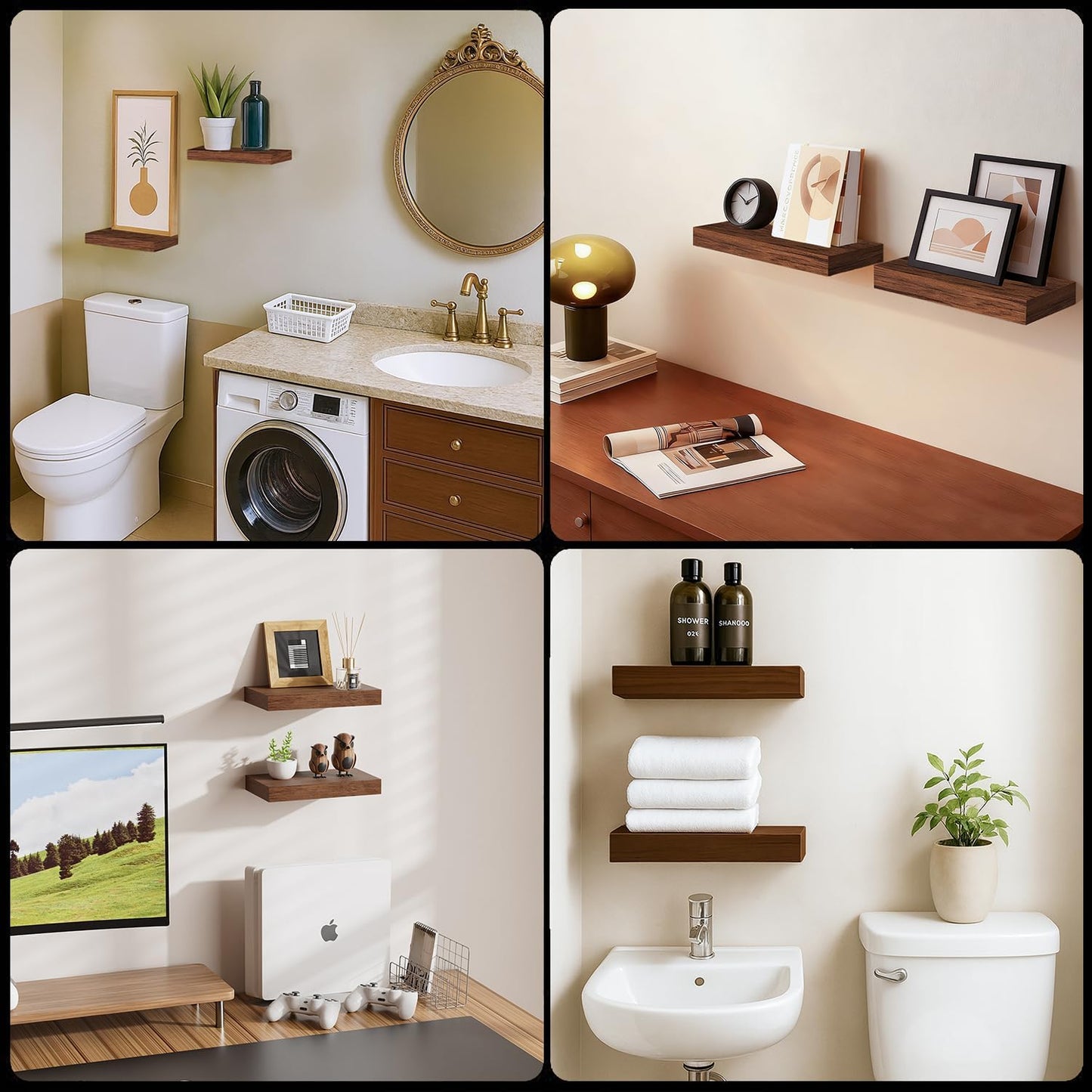12x7x1.5 Set 2) Floating Shelves for Wall, Bathroom Shelves Over Toilet, Wall Shelves & Book Shelf, Hanging Shelf