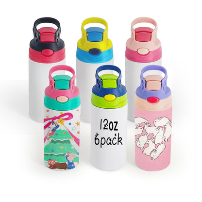 Lilsofee 6 Pack 12 OZ Sublimation Straw Sippy Cup Blank Tumblers Double Wall Vacuum Insulated Mixed Color Thermoses Stainless Steel Water Bottles for School
