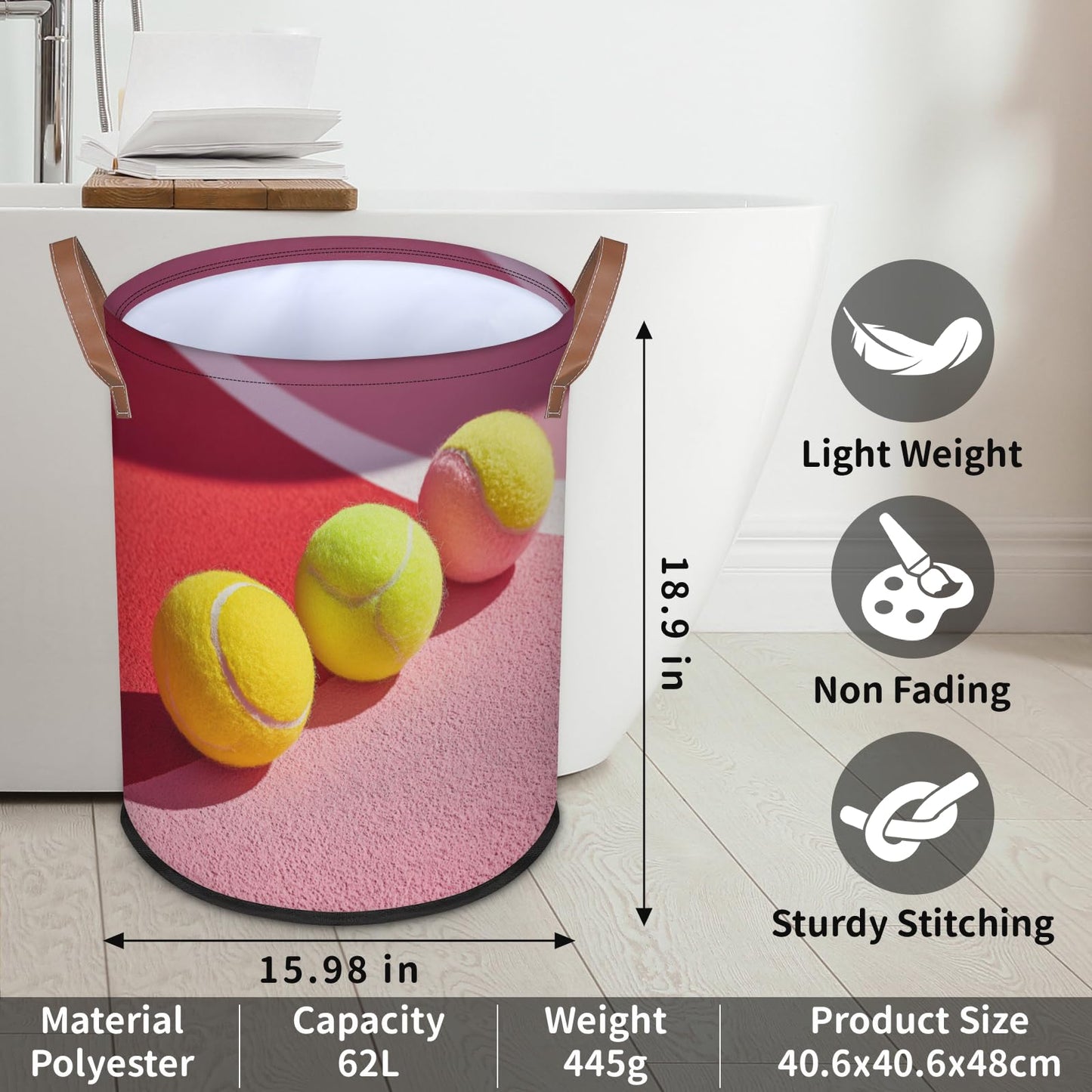 FZDXZJJ Large Round Laundry Storage Basket - Tennis Bin with Handles, Collapsible Box for Home, Office, Toy Organizer, Bedroom, Lving Room, Home Decor