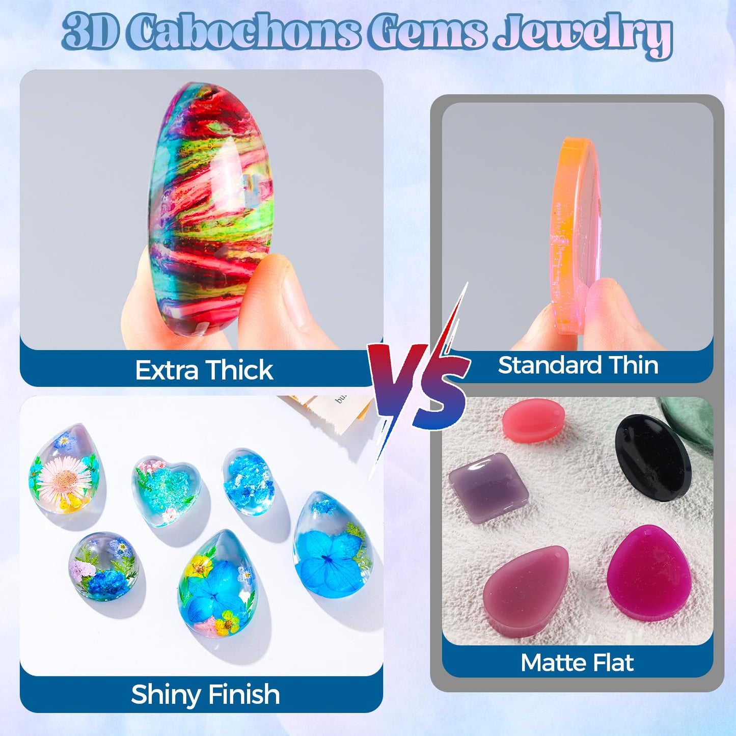 LET'S RESIN Cabochon Gems Resin Molds, 36 Cavities UV Resin Jewelry Making Kit with 16 PCS Metal Pendants Trays,Silicone Molds for Pendants,Earrings,Necklace
