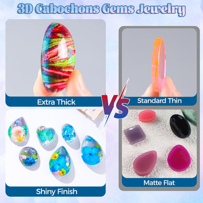 LET'S RESIN Cabochon Gems Resin Molds, 36 Cavities UV Resin Jewelry Making Kit with 16 PCS Metal Pendants Trays,Silicone Molds for Pendants,Earrings,Necklace