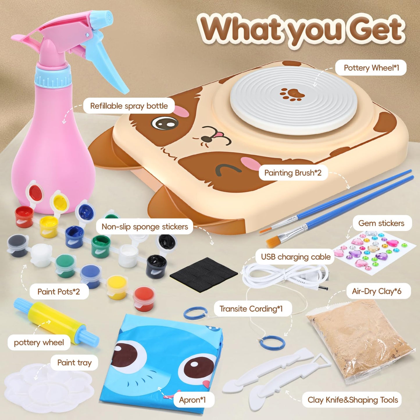 Skirfy Pottery Wheel for Kids-Complete Pottery Painting Kit Arts and Crafts for Kids Ages 8-12 with DIY Clay Art Supplies for Girls Boys Toys Birthday Christmas Gifts for 6 7 8 9 10 11 12