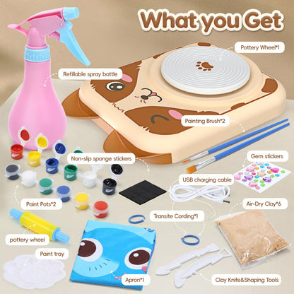 Skirfy Pottery Wheel for Kids-Complete Pottery Painting Kit Arts and Crafts for Kids Ages 8-12 with DIY Clay Art Supplies for Girls Boys Toys Birthday Christmas Gifts for 6 7 8 9 10 11 12