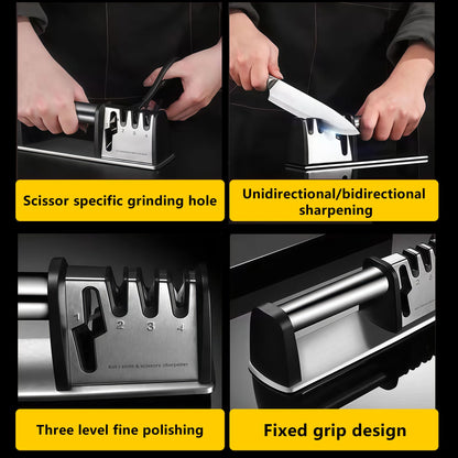 Knife Sharpeners, 4 in 1 Professional Chef's Kitchen Knife Accessories, Kitchen Blade & Scissors Sharpening Tool, Versatile Manual Knife Sharpener, Easy to Use, for Kitchen Knife
