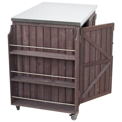 Merax Farmhouse 42." Grill Cart with Stainless Steel Top & Side Shelf, Outdoor Grill Station w/Adjustable Shelf & Lockable Wheels, Modular Kitchen Island for Food Prep & BBQ, Dark Brown