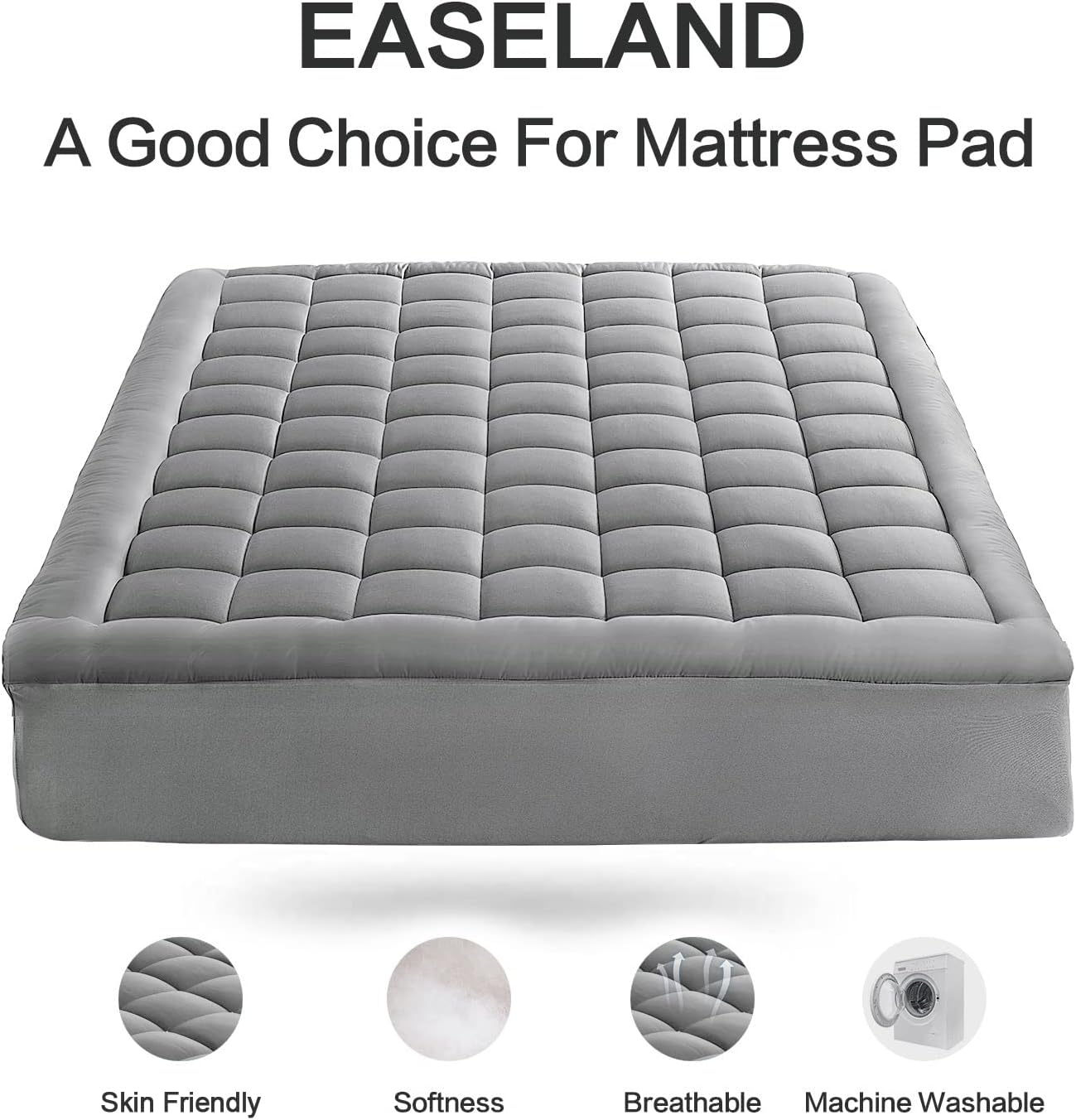 8-21" (39x75 Inches, EASELAND Twin Size Mattress Pad Pillow Top Mattress Cover Quilted Fitted Mattress Protector Single