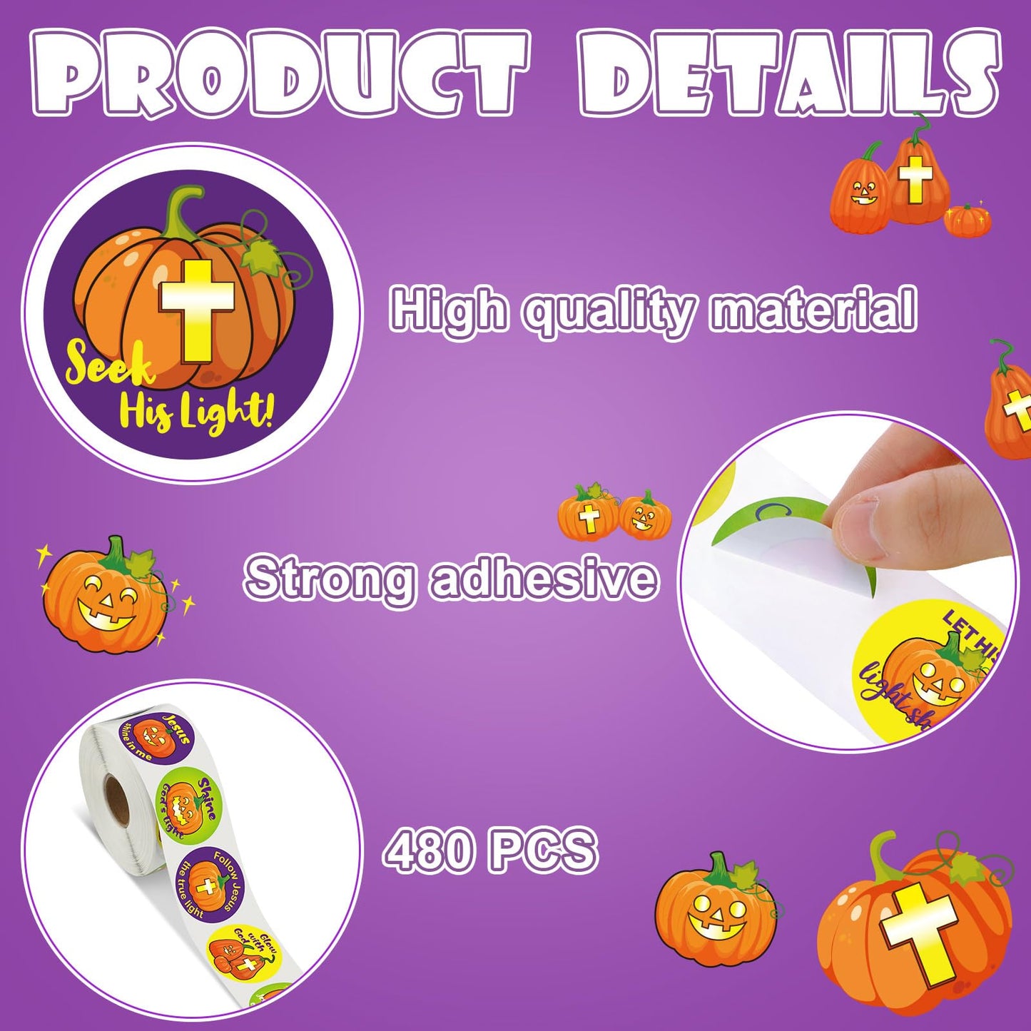 Colarr 1600 Pcs Halloween Stickers Christian Pumpkin Stickers for Halloween Religious Halloween Roll Stickers 16 Design Halloween Vinyl Roll Stickers for Water Bottles Halloween Party Favors Gift