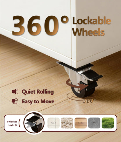 kaiwrxin Charcuterie Cart with 12 Removable Stainless Steel Food Containers, Foldable Worktop & Towel Rack, 360° Lockable Wheels, Large Storage Sideboard for Dining Room, Kitchen, Living Room (M)