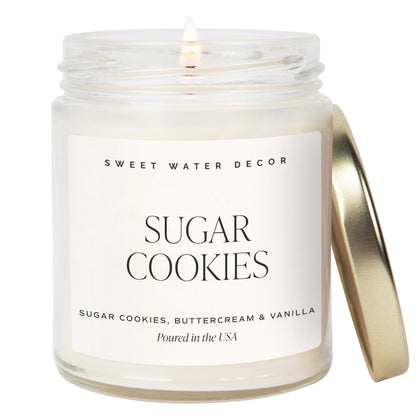 Sweet Water Decor Sugar Cookies Candle - Sugar Cookies, Vanilla, and Buttercream Scented Soy Christmas Candles and Decor for Home - 9oz. Clear Jar Soy Candle, Made in The USA