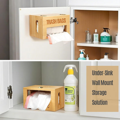 8-33 50+ Libreshine Bamboo Garbage Bag Holder, Multi-Mount Space-Saving Trash Bag Organizer for Kitchen, Pantry, Holds