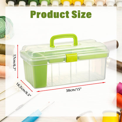 BTSKY 15 Inch Large Capacity Portable Clear Sewing Storage Box - with Removable Compartment Tray, Multi-Layer Sorting Organizer for Thread/Buttons/Tools/Craft DIY, Green