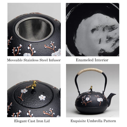 Cast Iron Teapot SECHUDO Teapot for Stovetop Safe Coated with Enameled Interior,Japanese Beautiful Tea Kettle with Stainless Steel Infuser for Loose Tea (40.6oz/1200ml)