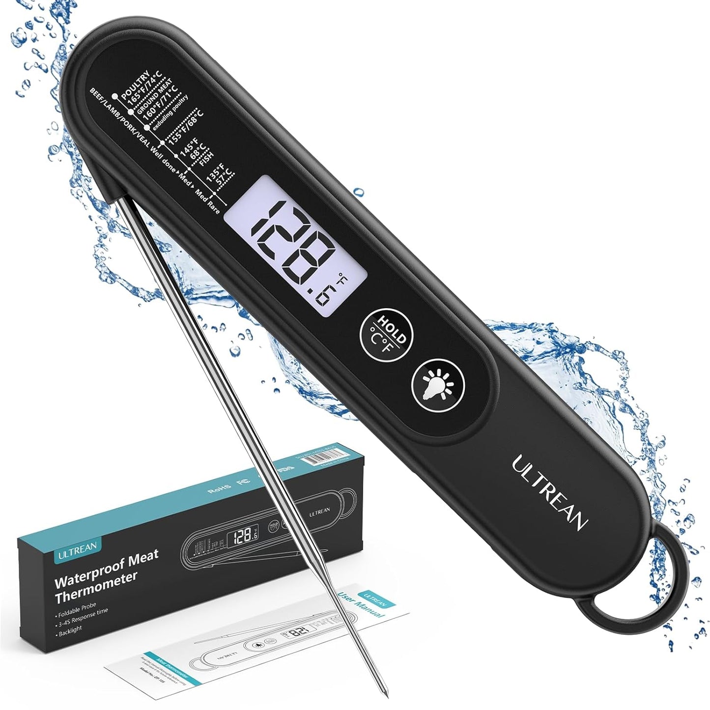 Ultrean Instant Read Meat Thermometer for Grill and Cooking, 3 Seconds Fast Digital Food Thermometer with Backlight