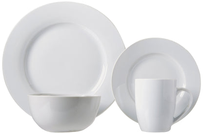 Amazon Basics 16-Piece Porcelain Dinnerware Set, Microwave and Dishwasher Safe, Service for 4, Plates, Bowls and Mugs, White