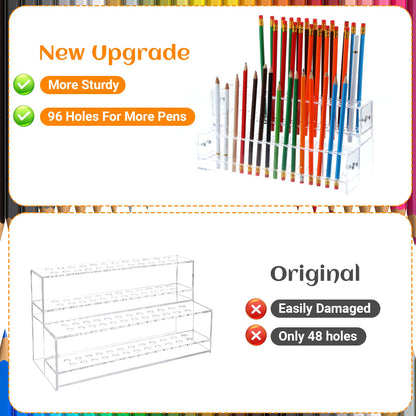 Tolare 2 Pcs 2-Tier Clear Acrylic Pen Holder with 96 Slots - Multi-Hole Acrylic Pen Display Stand for Organization, Perfect Makeup Brush Holder & Art Brush Rack Organizer for Office Desk, Craft Shows