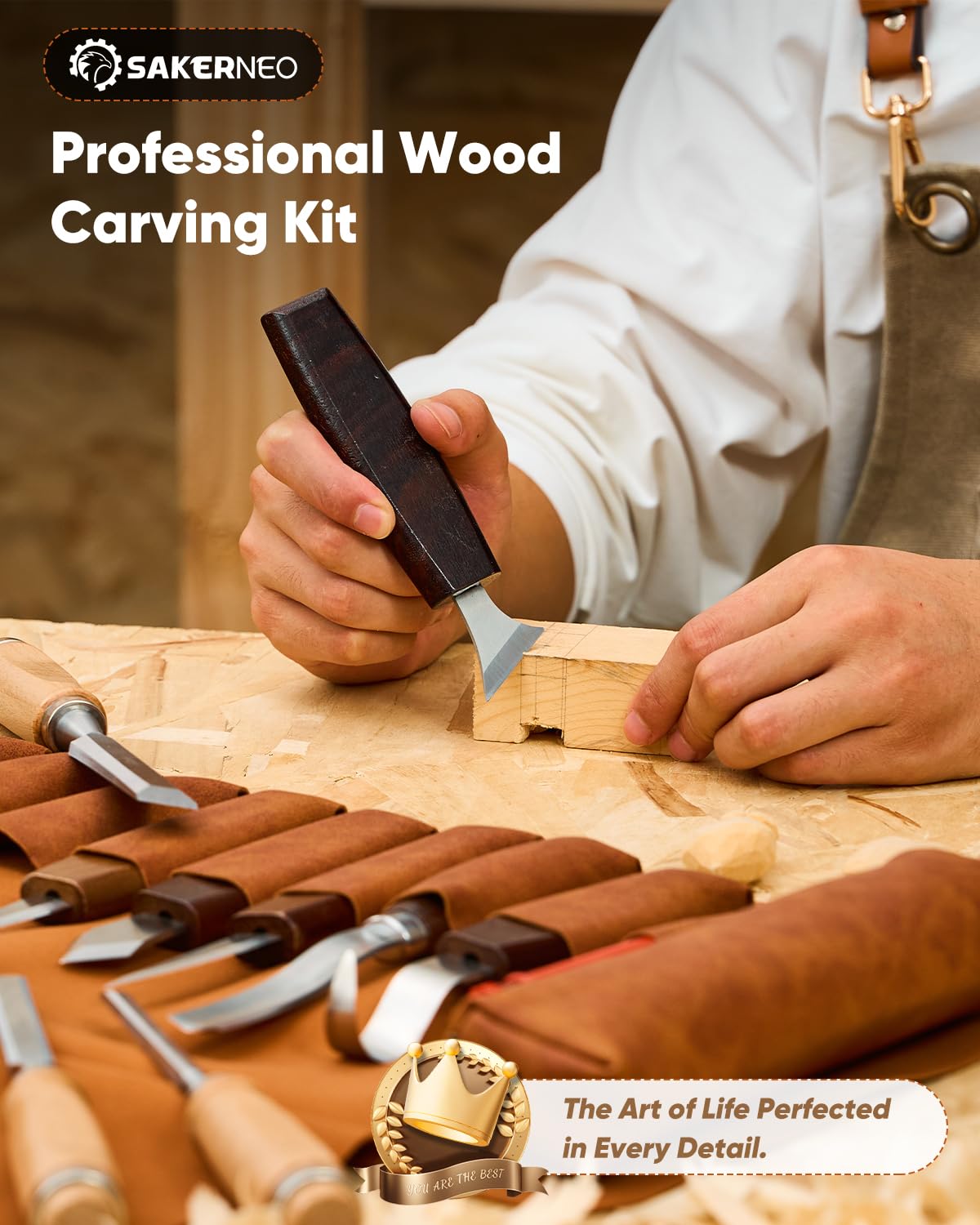 SakerNeo Deluxe Wood Carving Kit whittling kit, 25 Piece Wood Carving Tools with Thick Leather Storage Bag,wood carving set-Ideal Woodworking Tools and Hobbies for Beginners Enthusiasts Gift DIY