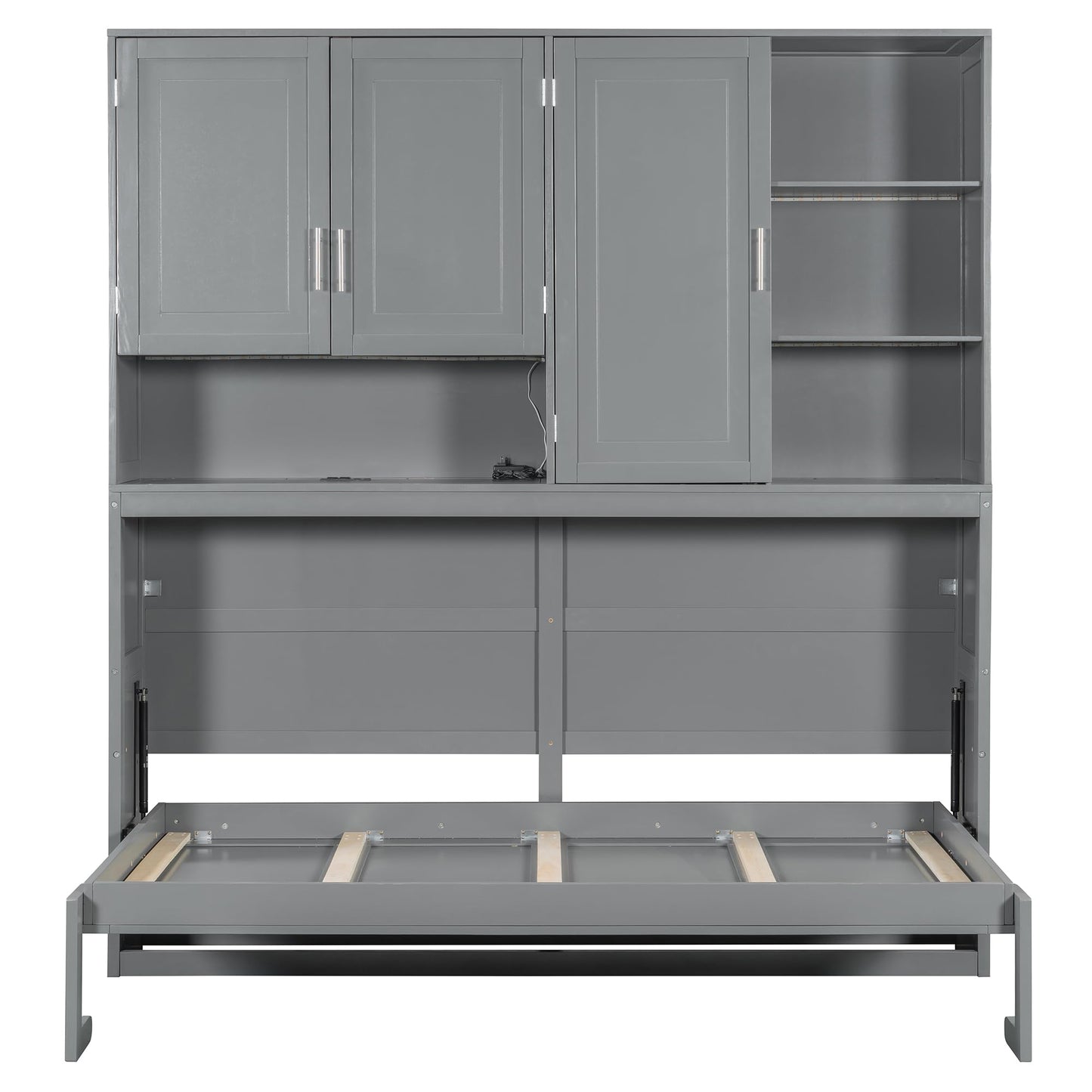 Ball & Cast Twin Size Murphy Bed,Foldable Wall Bed with Top Cabinet,Storage Shelves,Hidden Cabinet Bed Frame with Led Light and USB Port for Bedroom,Guest Room,Space Saving,No Box Spring Needed, Gray