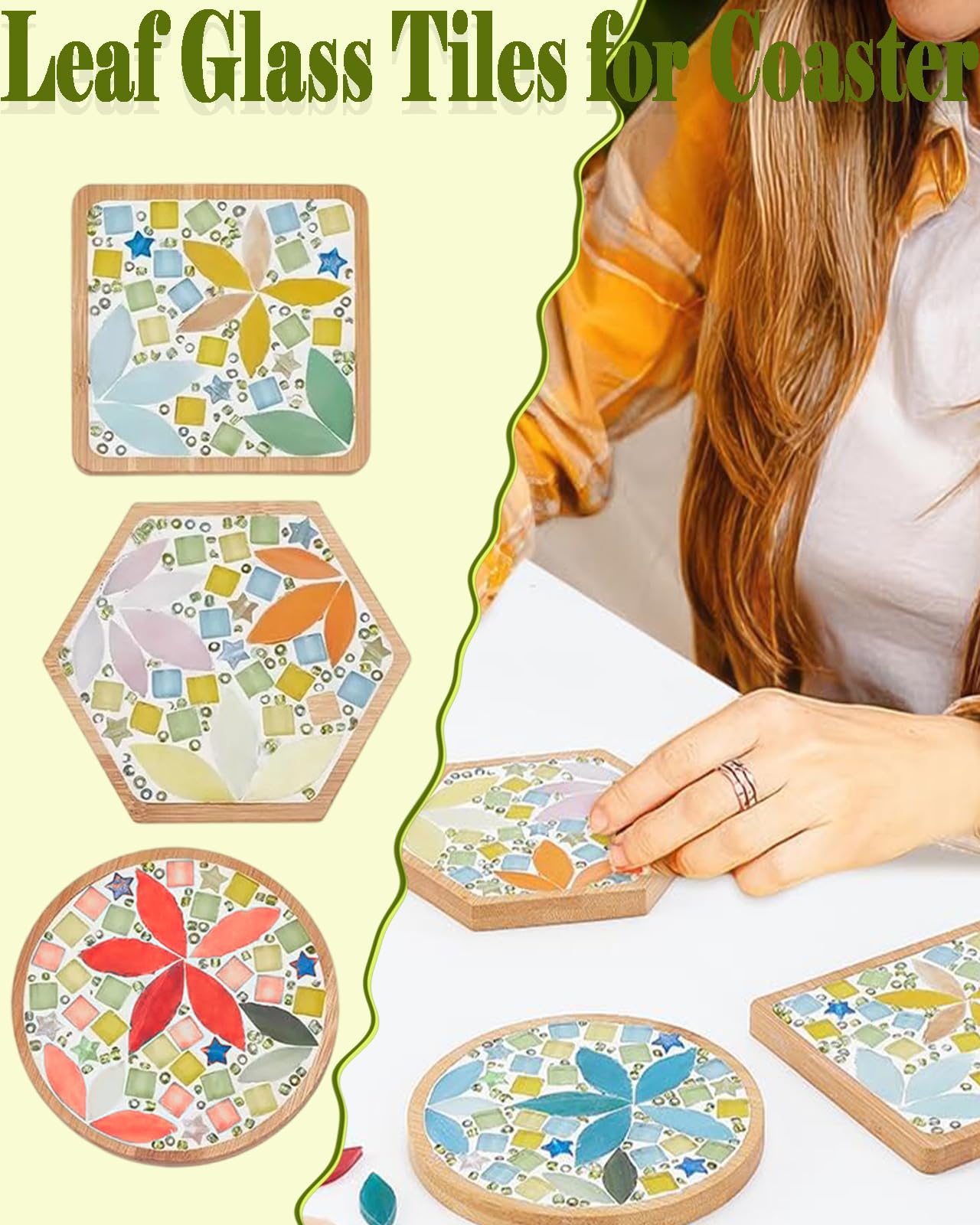 200g Flower Petal Stained Glass Tiles for Craft, 2inch Leaf Mosaic Tiles Pieces Kit for DIY Coaster Trivet Planter Mirror Lamp House Number Home Decorations (Summer Mixed)