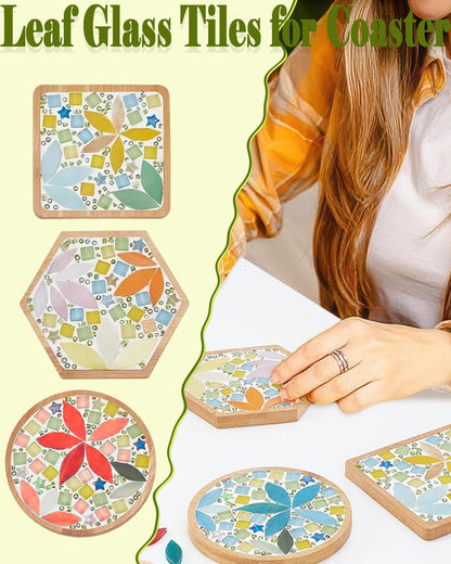 200g Flower Petal Stained Glass Tiles for Craft, 2inch Leaf Mosaic Tiles Pieces Kit for DIY Coaster Trivet Planter Mirror Lamp House Number Home Decorations (Summer Mixed)