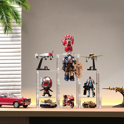 NyTfxkeJ 6 Tier Clear Action Figures Display Risers Stand Shelf, Acrylic Display Stands for Collectibles,Pop Figures Holder Perfumes Organizer,Large Rock Risers Rack