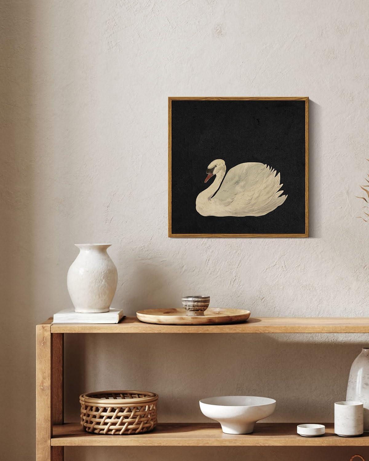 InSimSea Framed Canvas Wall Art, Swan Painting Pictures for Rustic Bathroom, Farmhouse Living Room Decor